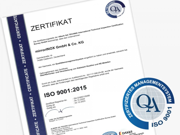 mirrorINOX ist ISO 9001 zertifiziert!